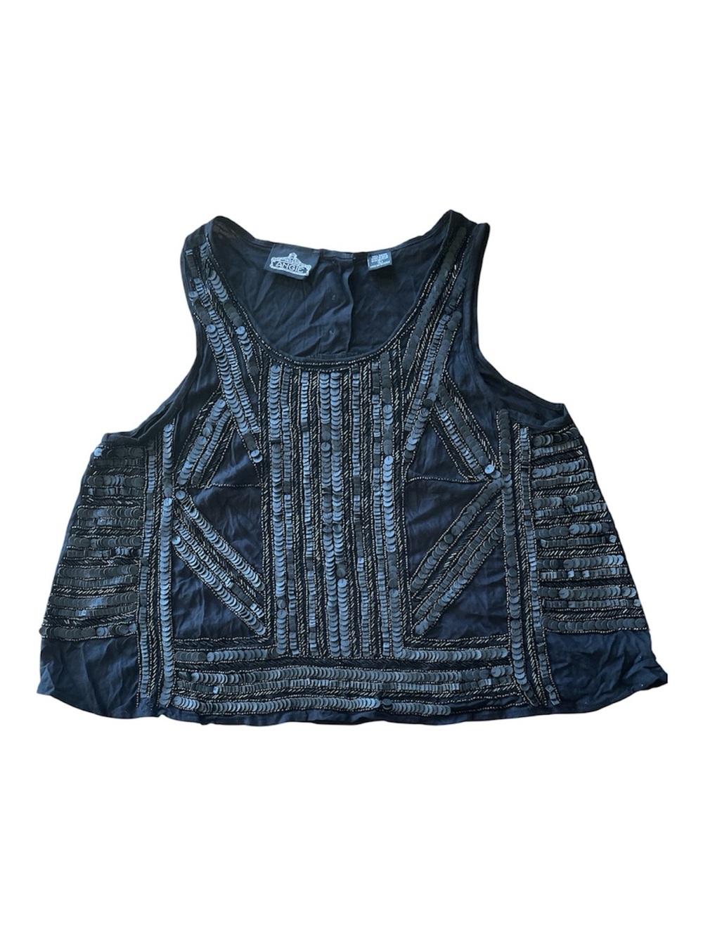 Angie Black Beaded Sequin Tank Top